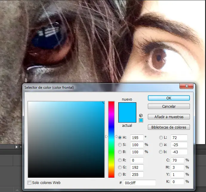 como cambiar el color de los ojos en photoshop