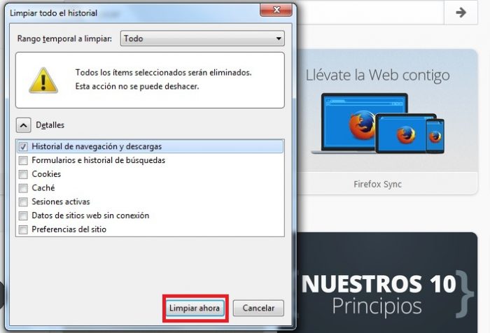 eliminar historial internet