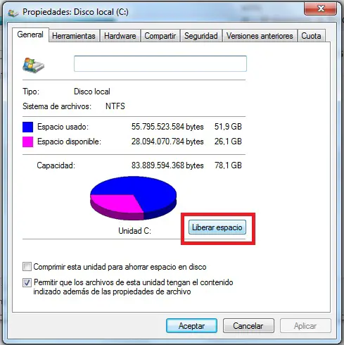 Liberar espacio en disco c