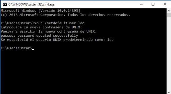 usuario bash windows 10