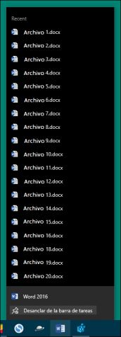jump list barra tareas