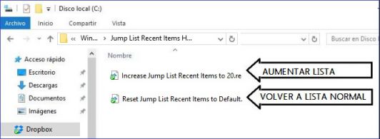 jump list en windows 10