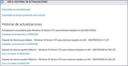 desinstalar actualizaciones windows 10