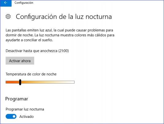 luz nocturna windows 10 creators update