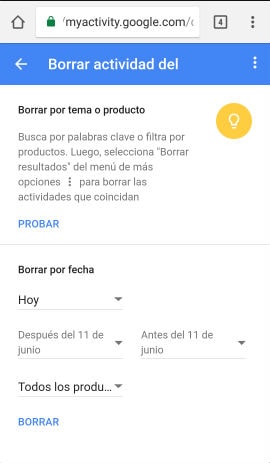 borrar historial de google