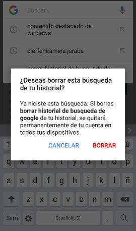 como hago para borrar el historial de busqueda de google