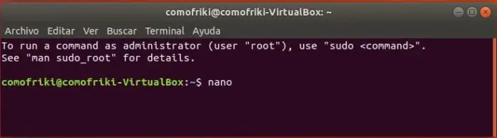 editor de texto nano en linux
