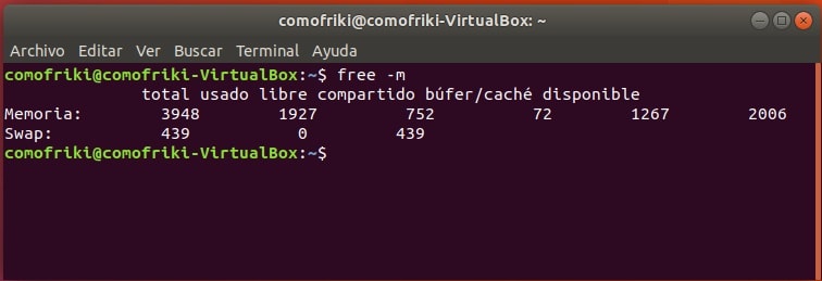 como saber cuanto tengo de memoria ram en linux