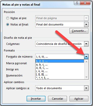 procedimiento para insertar nota al pie de pagina en word