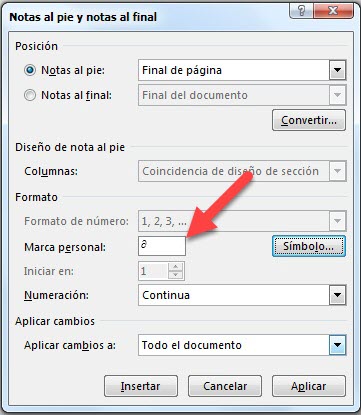 insertar nota al pie de pagina en word 2007