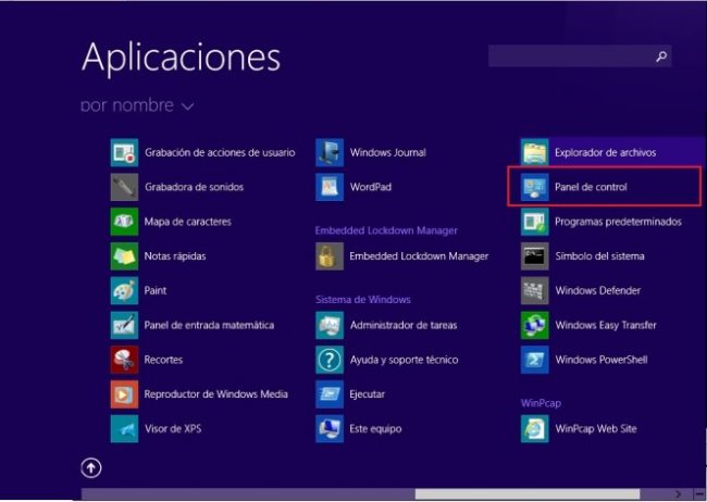 panel de control en windows 8