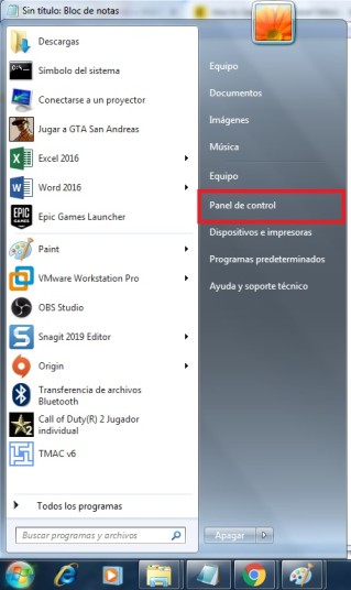 panel de control en windows xp