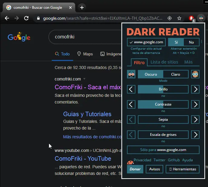 android chrome dark reader