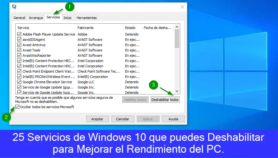 25 Servicios de Windows 10 que se pueden deshabilitar para mejorar el rendimiento del PC