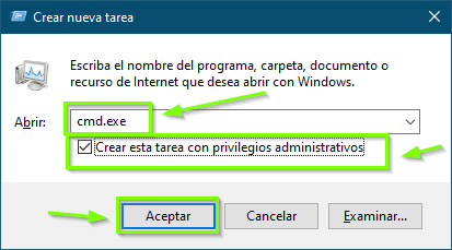 tarea con privilegios administrativos
