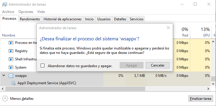 desactivar wsappx windows
